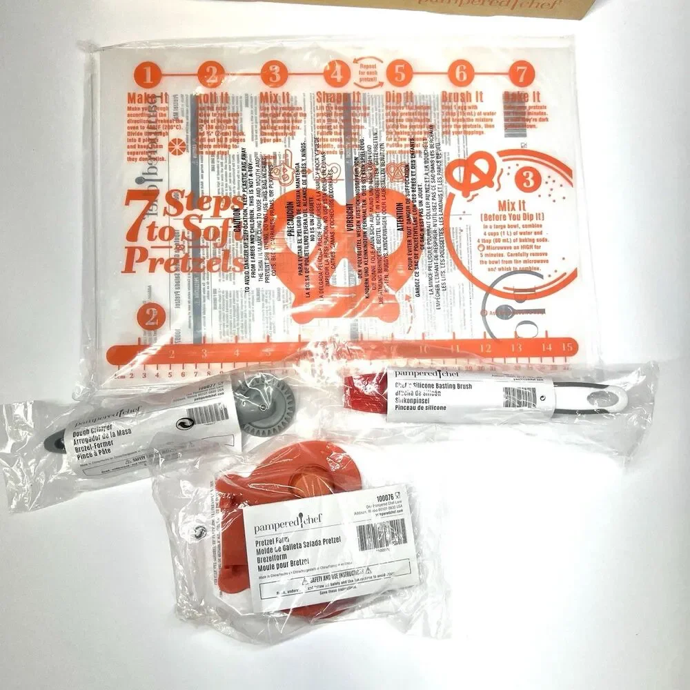 Pampered Chef Pretzel Making Kit Mat Crimper Form Brush All New Items NO MIX
